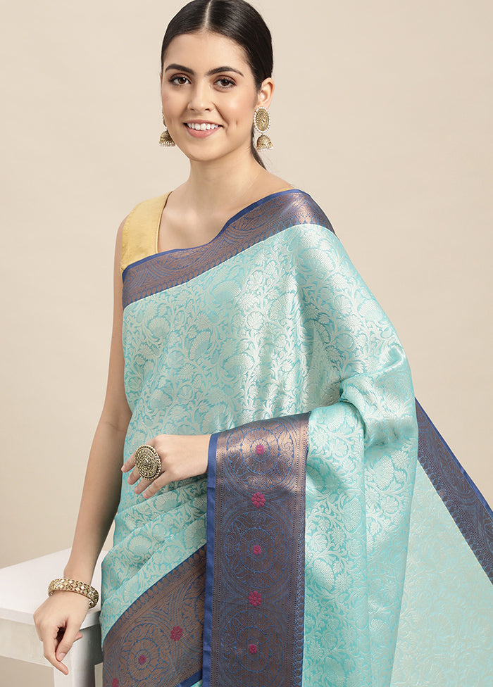 Blue Dupion Silk Saree With Blouse Piece