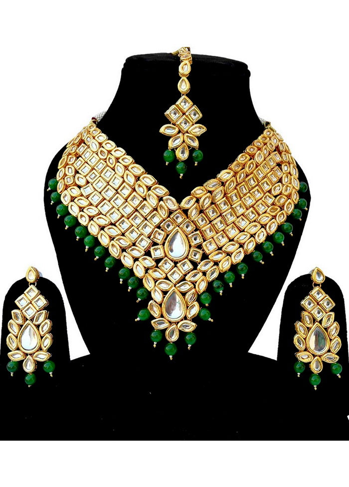 Hand Crafted Base Metal Alloy Gold Plated Kundan Stone Studded Jewellery Sets