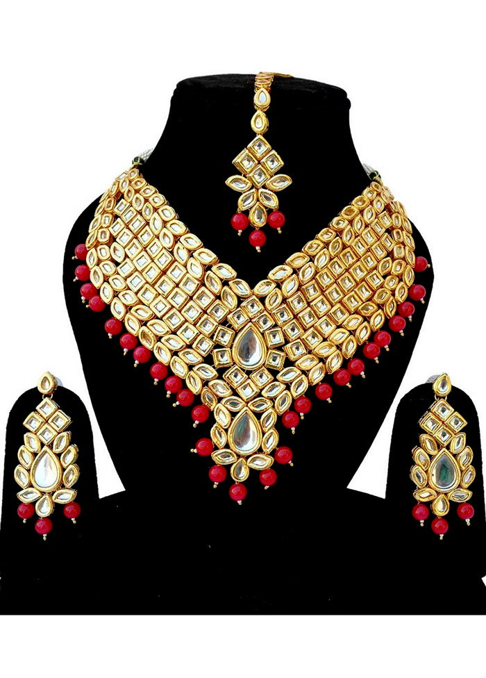 Hand Crafted Base Metal Alloy Gold Plated Kundan Stone Studded Jewellery Sets