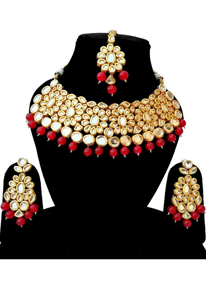 Hand Crafted Base Metal Alloy Gold Plated Kundan Stone Studded Jewellery Sets