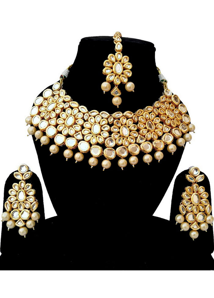 Hand Crafted Base Metal Alloy Gold Plated Kundan Stone Studded Jewellery Sets