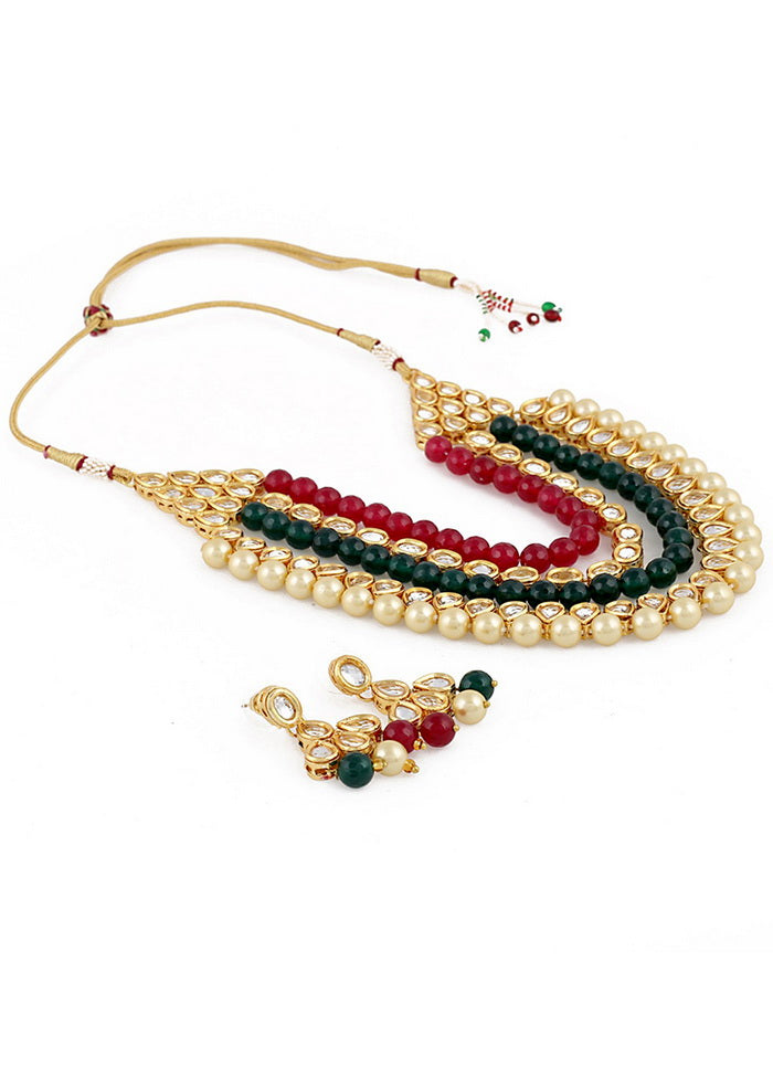 Hand Crafted Base Metal Alloy Gold Plated Kundan Stone Studded Jewellery Sets