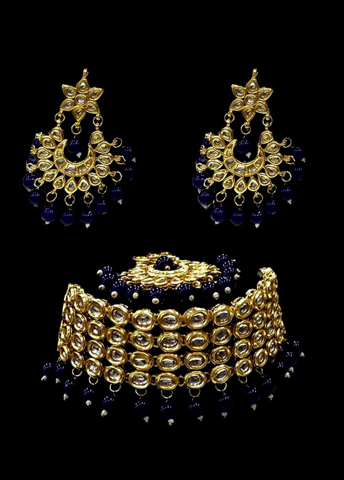 Hand Crafted Base Metal Alloy Gold Plated Kundan Stone Studded Jewellery Sets