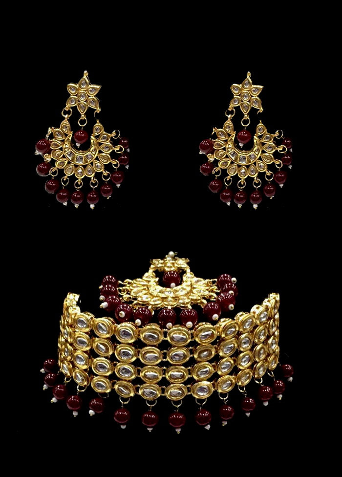 Hand Crafted Base Metal Alloy Gold Plated Kundan Stone Studded Jewellery Sets