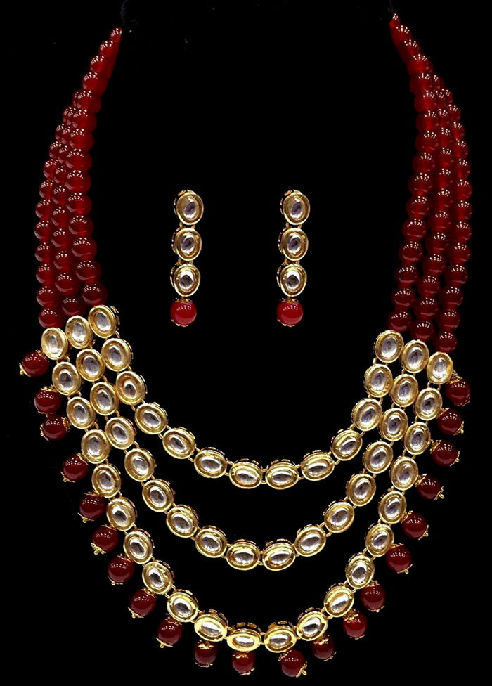 Hand Crafted Base Metal Alloy Gold Plated Kundan Stone Studded Jewellery Sets