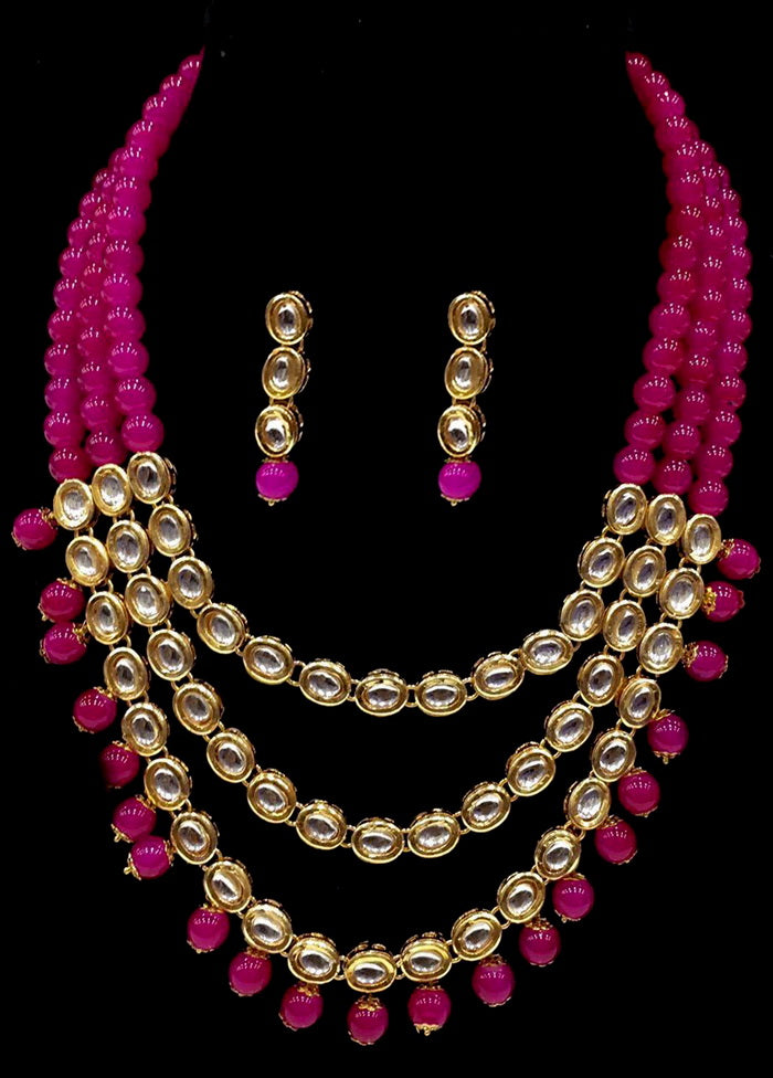 Hand Crafted Base Metal Alloy Gold Plated Kundan Stone Studded Jewellery Sets