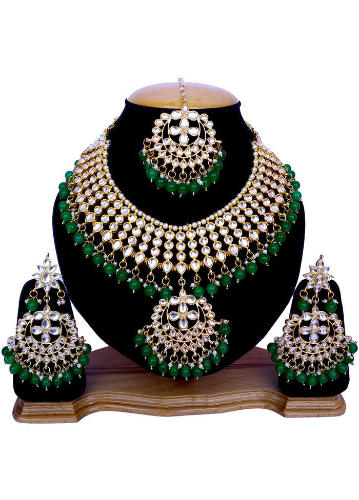 Hand Crafted Base Metal Alloy Gold Plated Kundan Stone Studded Jewellery Sets