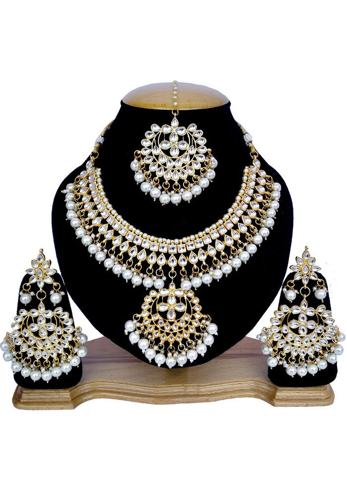 Hand Crafted Base Metal Alloy Gold Plated Kundan Stone Studded Jewellery Sets