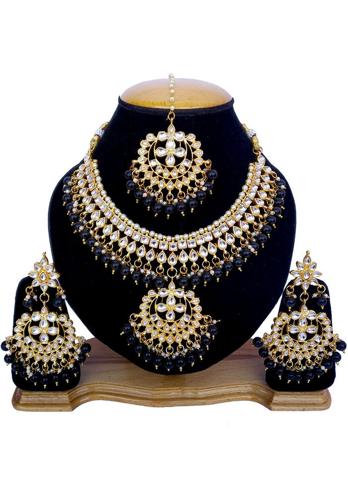 Hand Crafted Base Metal Alloy Gold Plated Kundan Stone Studded Jewellery Sets