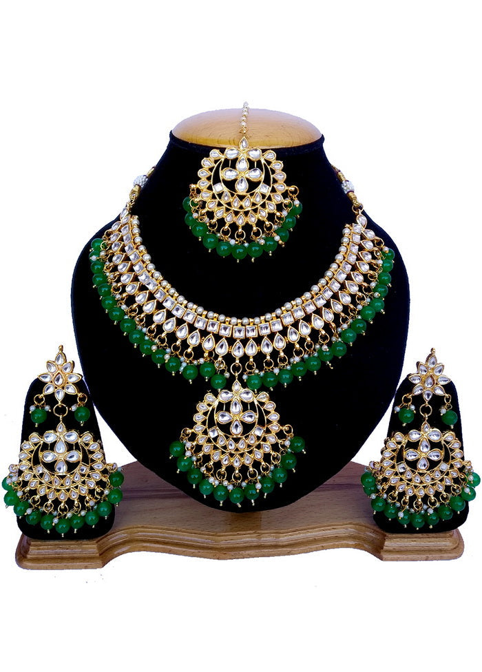 Hand Crafted Base Metal Alloy Gold Plated Kundan Stone Studded Jewellery Sets