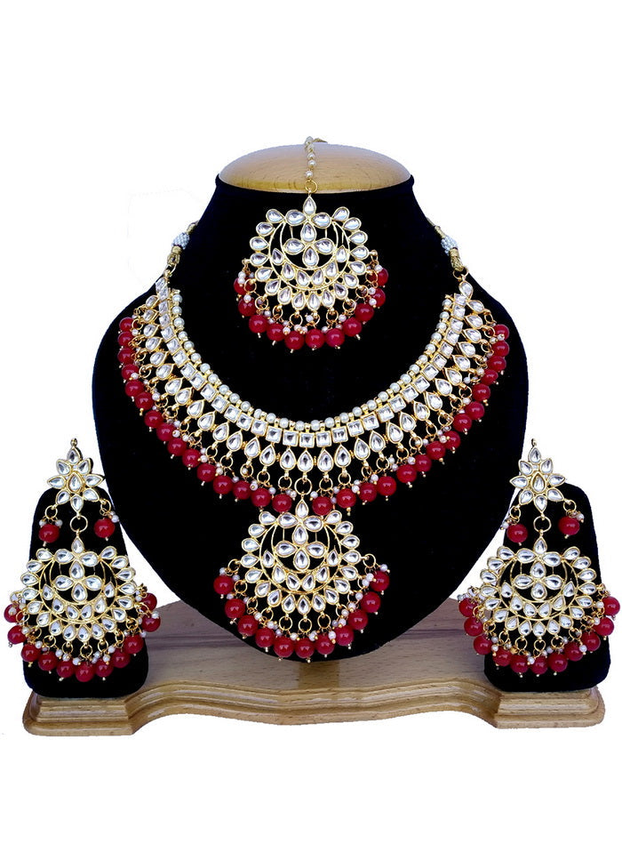 Hand Crafted Base Metal Alloy Gold Plated Kundan Stone Studded Jewellery Sets