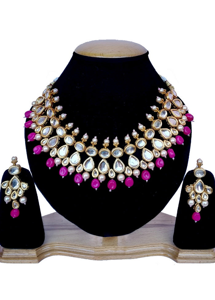 Hand Crafted Base Metal Alloy Gold Plated Kundan Stone Studded Jewellery Sets