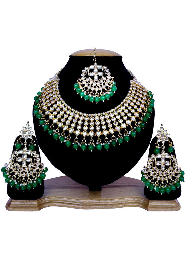 Hand Crafted Base Metal Alloy Gold Plated Kundan Stone Studded Jewellery Sets