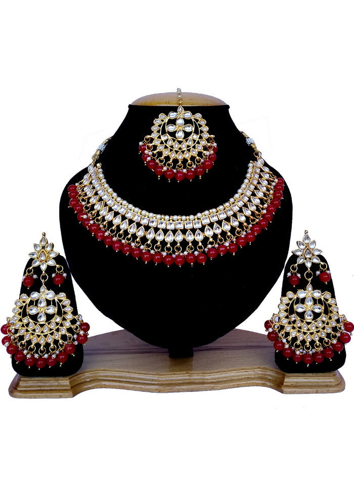 Hand Crafted Base Metal Alloy Gold Plated Kundan Stone Studded Jewellery Sets