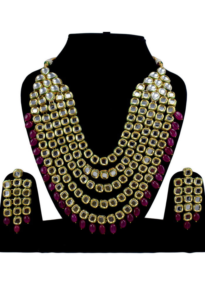 Hand Crafted Base Metal Alloy Gold Plated Kundan Stone Studded Jewellery Sets