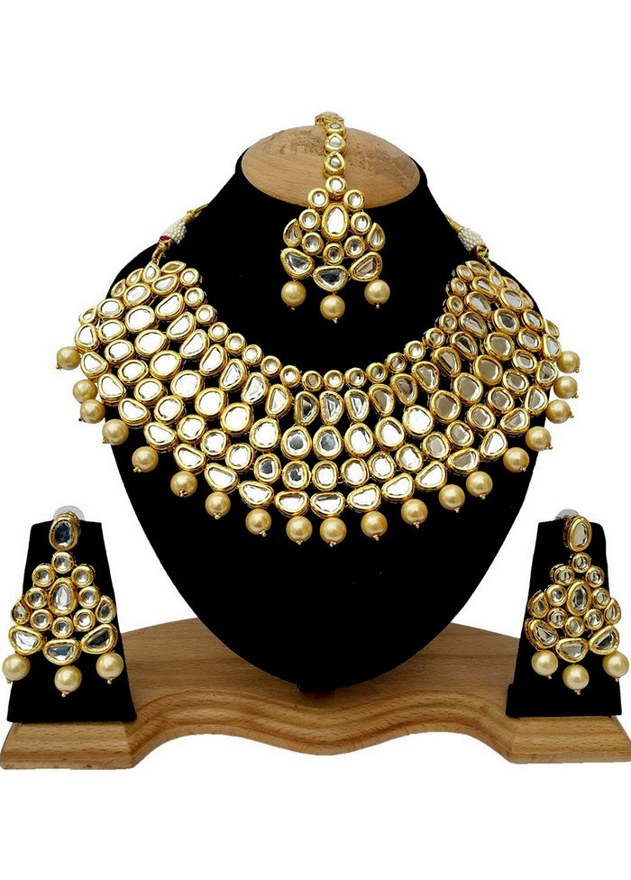 Hand Crafted Base Metal Alloy Gold Plated Kundan Stone Studded Jewellery Sets