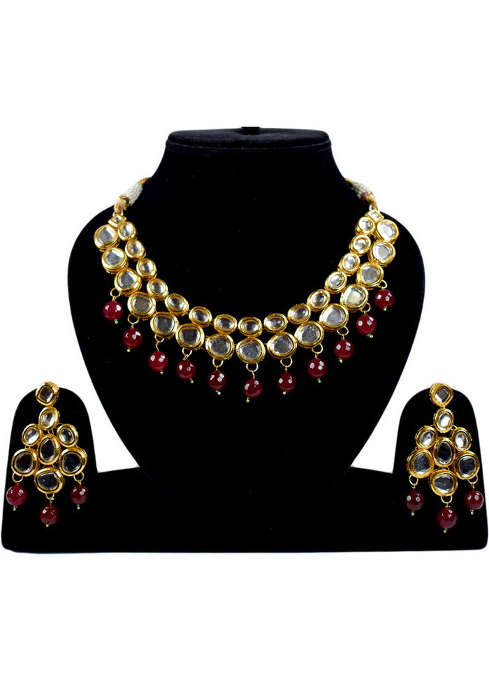 Hand Crafted Base Metal Alloy Gold Plated Kundan Stone Studded Jewellery Sets