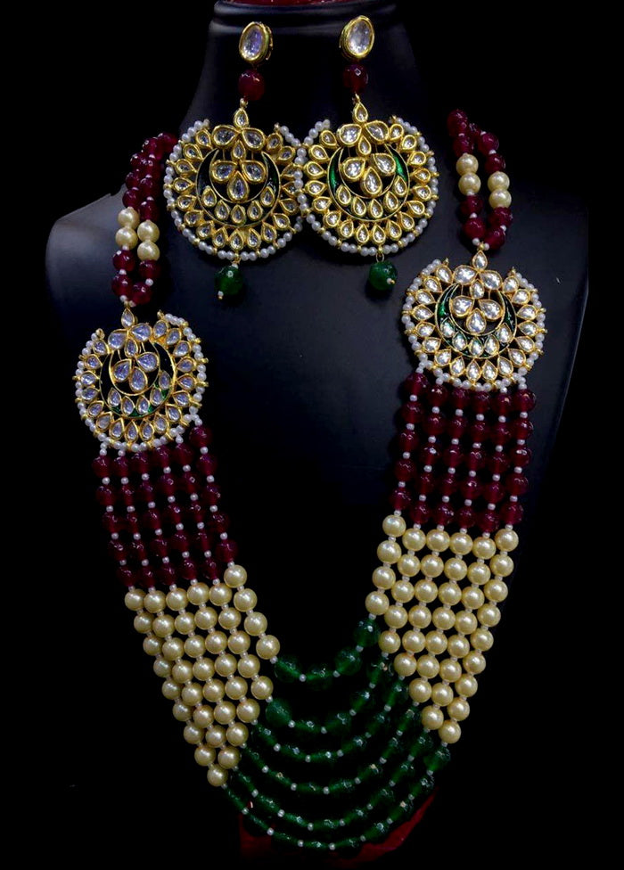 Hand Crafted Base Metal Alloy Gold Plated Kundan Stone Studded Jewellery Sets