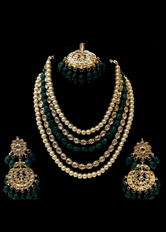 Hand Crafted Base Metal Alloy Gold Plated Kundan Stone Studded Jewellery Sets