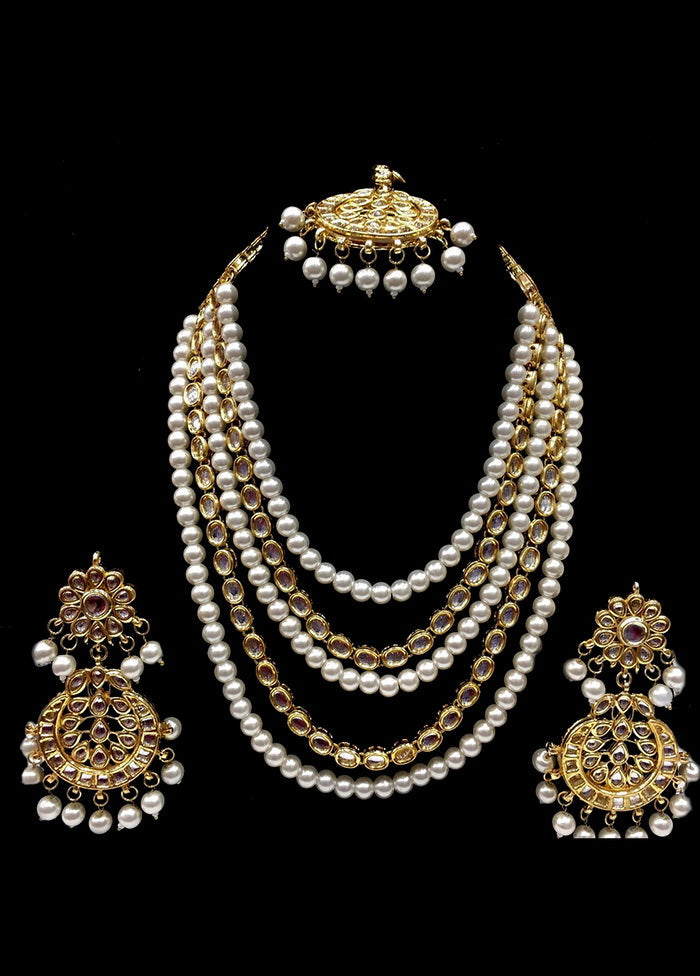 Hand Crafted Base Metal Alloy Gold Plated Kundan Stone Studded Jewellery Sets