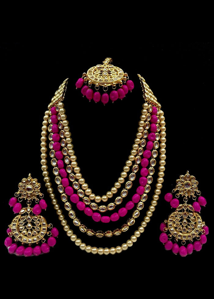 Hand Crafted Base Metal Alloy Gold Plated Kundan Stone Studded Jewellery Sets