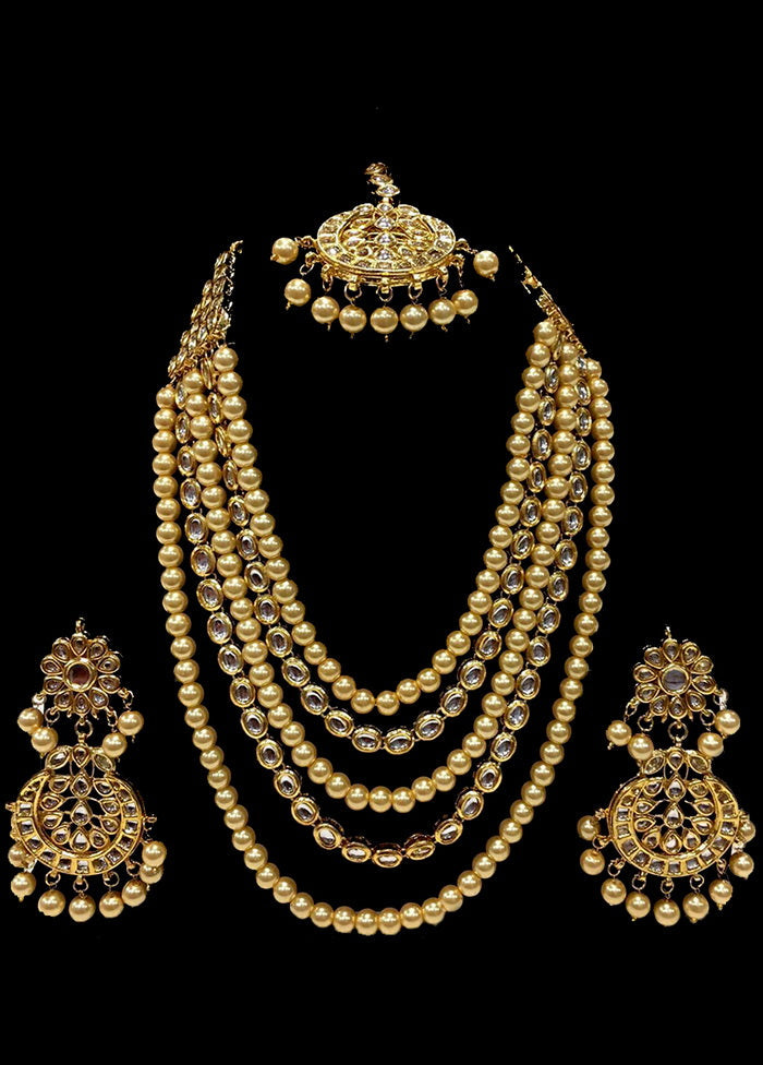 Hand Crafted Base Metal Alloy Gold Plated Kundan Stone Studded Jewellery Sets