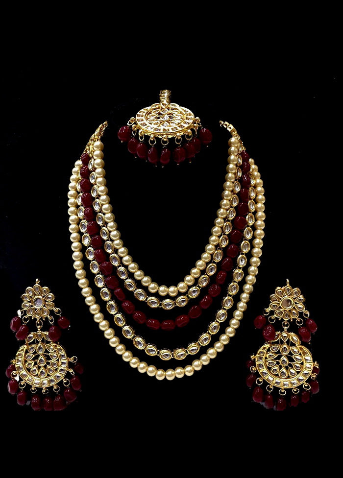 Hand Crafted Base Metal Alloy Gold Plated Kundan Stone Studded Jewellery Sets