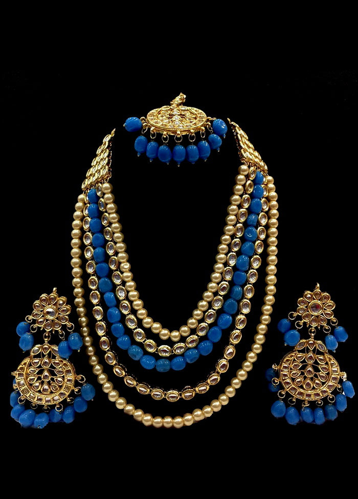 Hand Crafted Base Metal Alloy Gold Plated Kundan Stone Studded Jewellery Sets