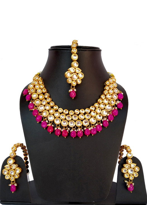 Hand Crafted Base Metal Alloy Gold Plated Kundan Stone Studded Jewellery Sets