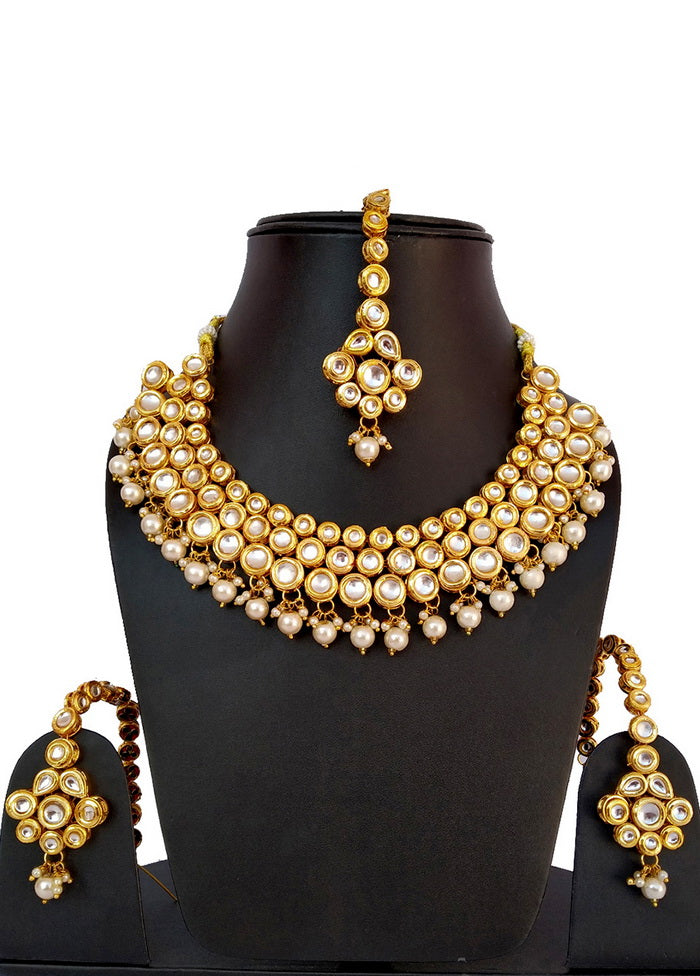 Hand Crafted Base Metal Alloy Gold Plated Kundan Stone Studded Jewellery Sets