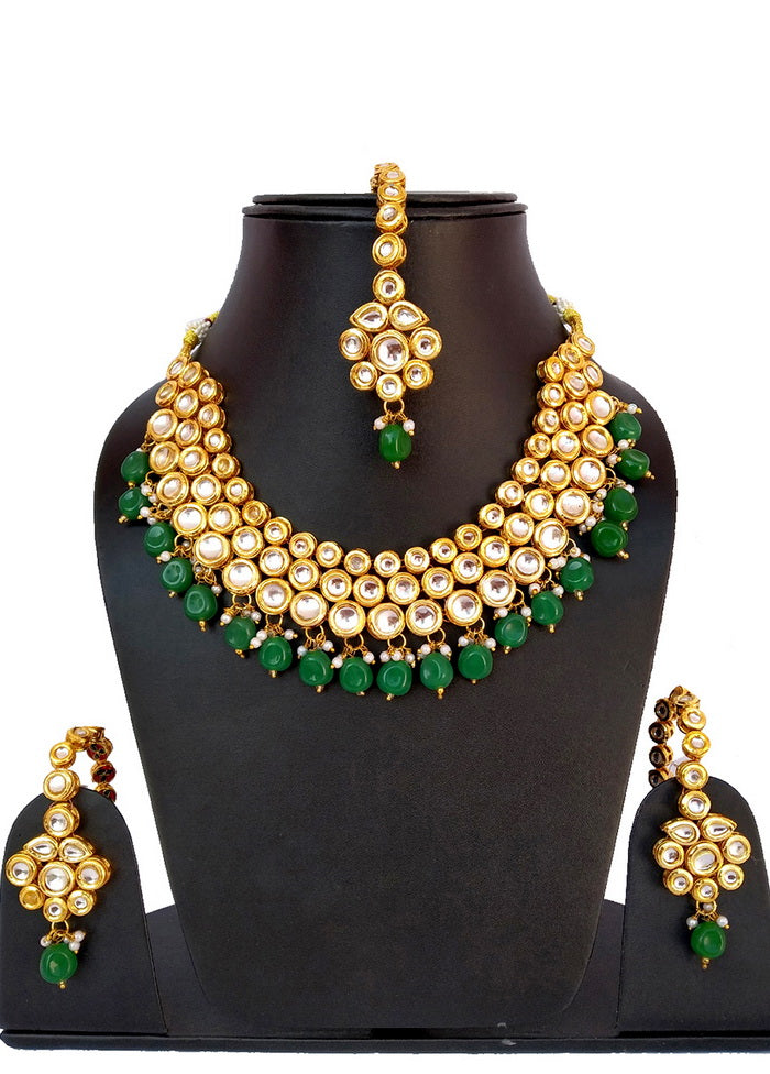 Hand Crafted Base Metal Alloy Gold Plated Kundan Stone Studded Jewellery Sets