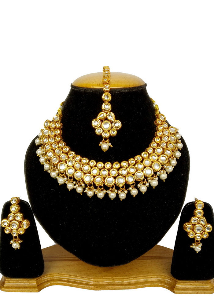 Hand Crafted Base Metal Alloy Gold Plated Kundan Stone Studded Jewellery Sets