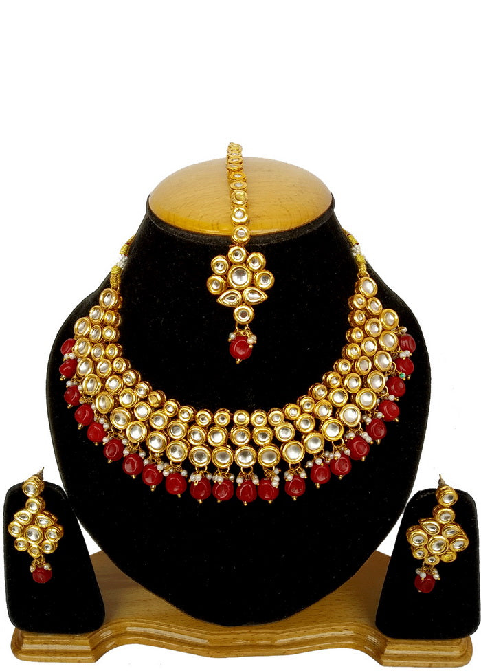 Hand Crafted Base Metal Alloy Gold Plated Kundan Stone Studded Jewellery Sets