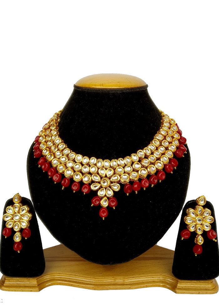 Hand Crafted Base Metal Alloy Gold Plated Kundan Stone Studded Jewellery Sets