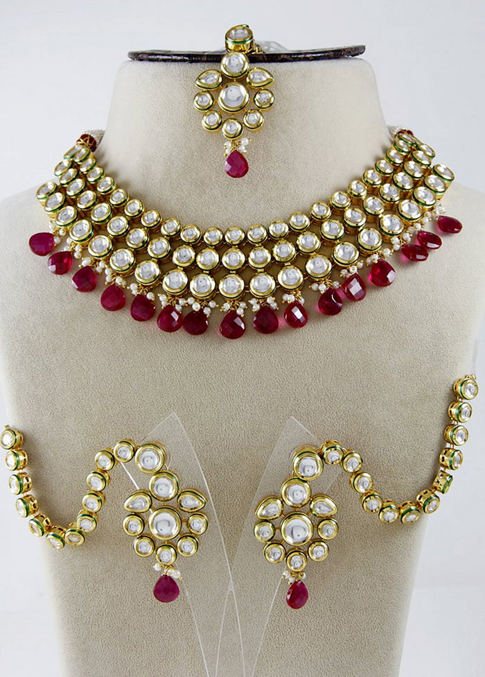 Hand Crafted Base Metal Alloy Gold Plated Kundan Stone Studded Jewellery Sets