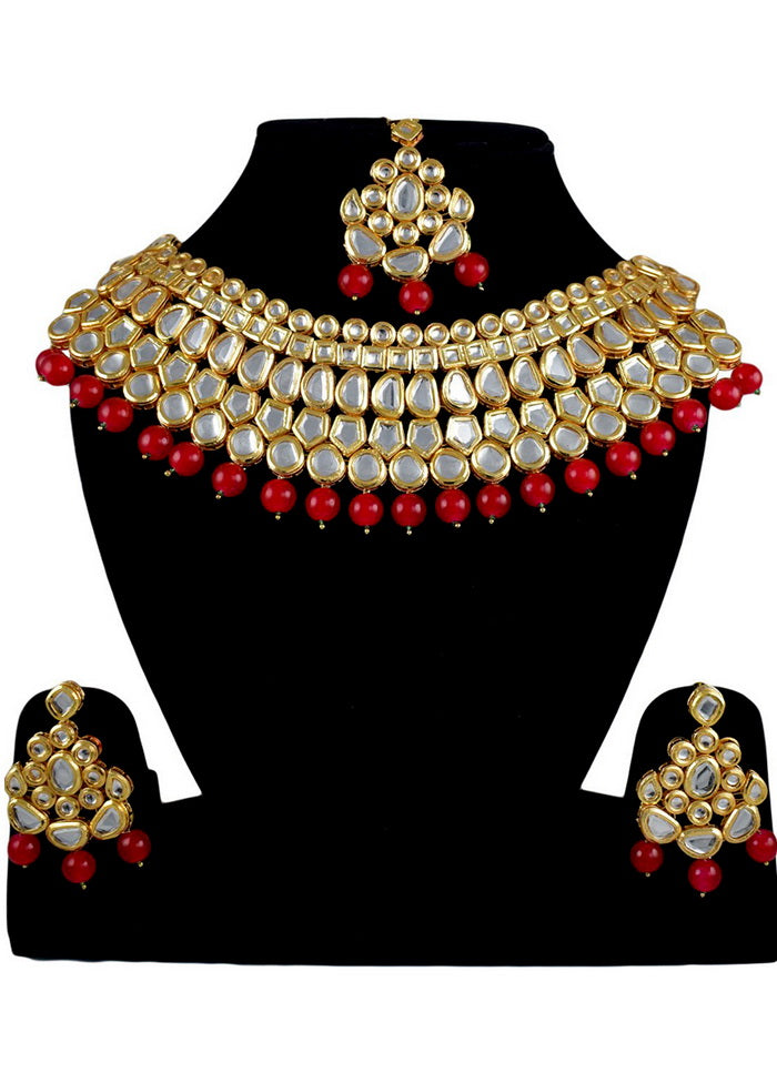 Hand Crafted Base Metal Alloy Gold Plated Kundan Stone Studded Jewellery Sets