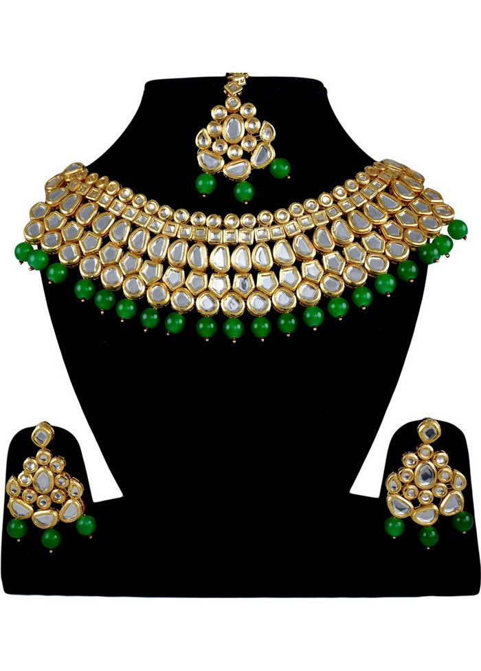 Hand Crafted Base Metal Alloy Gold Plated Kundan Stone Studded Jewellery Sets