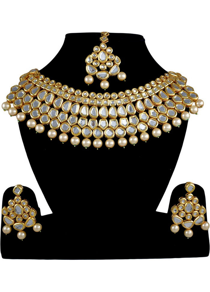 Hand Crafted Base Metal Alloy Gold Plated Kundan Stone Studded Jewellery Sets