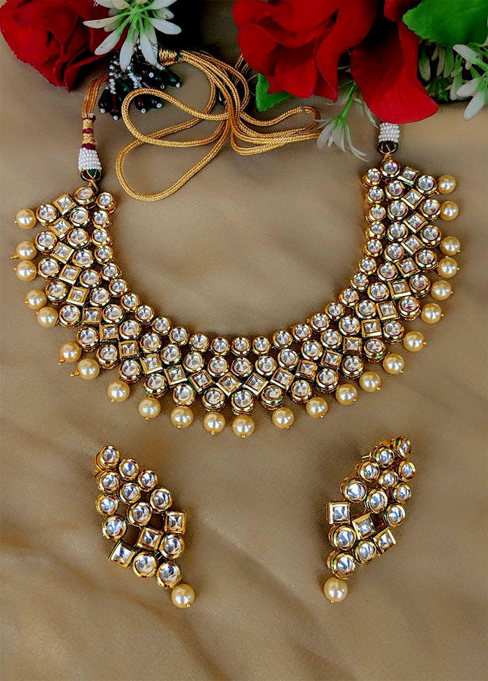 Hand Crafted Base Metal Alloy Gold Plated Kundan Stone Studded Jewellery Sets