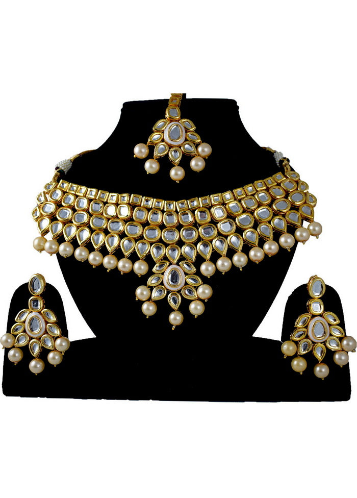 Hand Crafted Base Metal Alloy Gold Plated Kundan Stone Studded Jewellery Sets