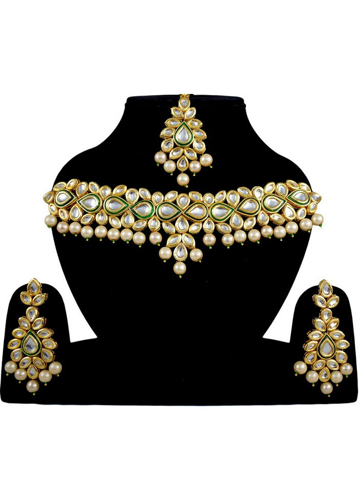 Hand Crafted Base Metal Alloy Gold Plated Kundan Stone Studded Jewellery Sets