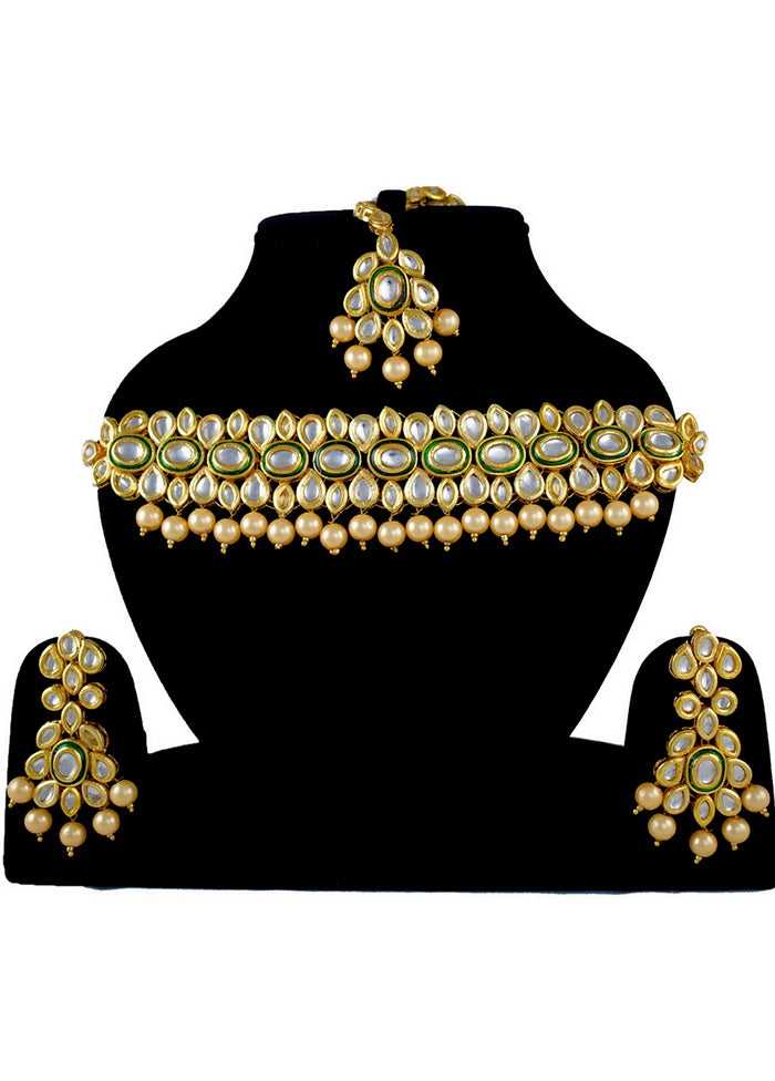 Hand Crafted Base Metal Alloy Gold Plated Kundan Stone Studded Jewellery Sets