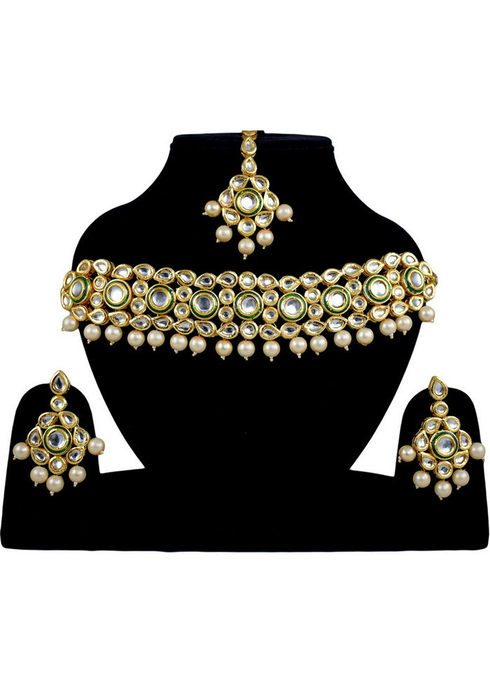 Hand Crafted Base Metal Alloy Gold Plated Kundan Stone Studded Jewellery Sets