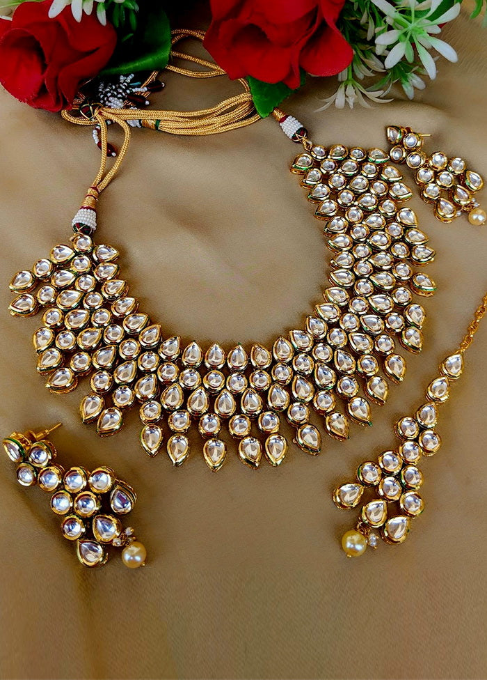 Hand Crafted Base Metal Alloy Gold Plated Kundan Stone Studded Jewellery Sets