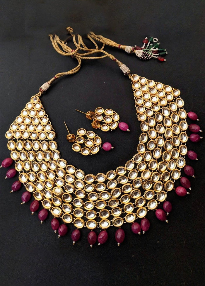 Hand Crafted Base Metal Alloy Gold Plated Kundan Stone Studded Jewellery Sets