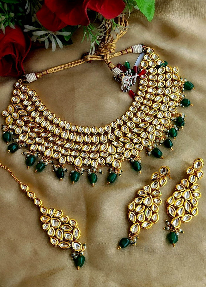 Hand Crafted Base Metal Alloy Gold Plated Kundan Stone Studded Jewellery Sets