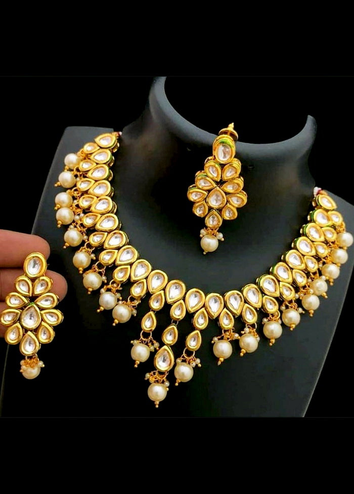 Hand Crafted Base Metal Alloy Gold Plated Kundan Stone Studded Jewellery Sets