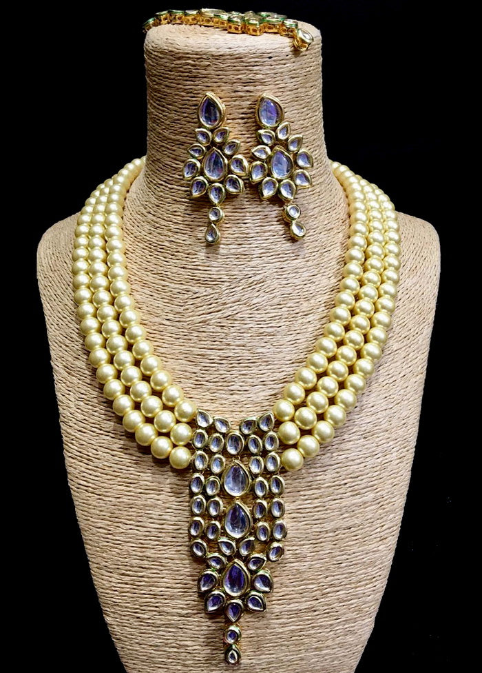 Hand Crafted Base Metal Alloy Gold Plated Kundan Stone Studded Jewellery Sets