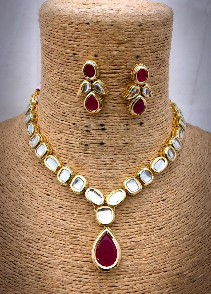 Hand Crafted Base Metal Alloy Gold Plated Kundan Stone Studded Jewellery Sets