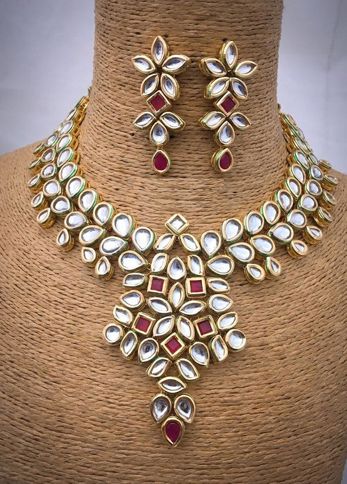 Hand Crafted Base Metal Alloy Gold Plated Kundan Stone Studded Jewellery Sets